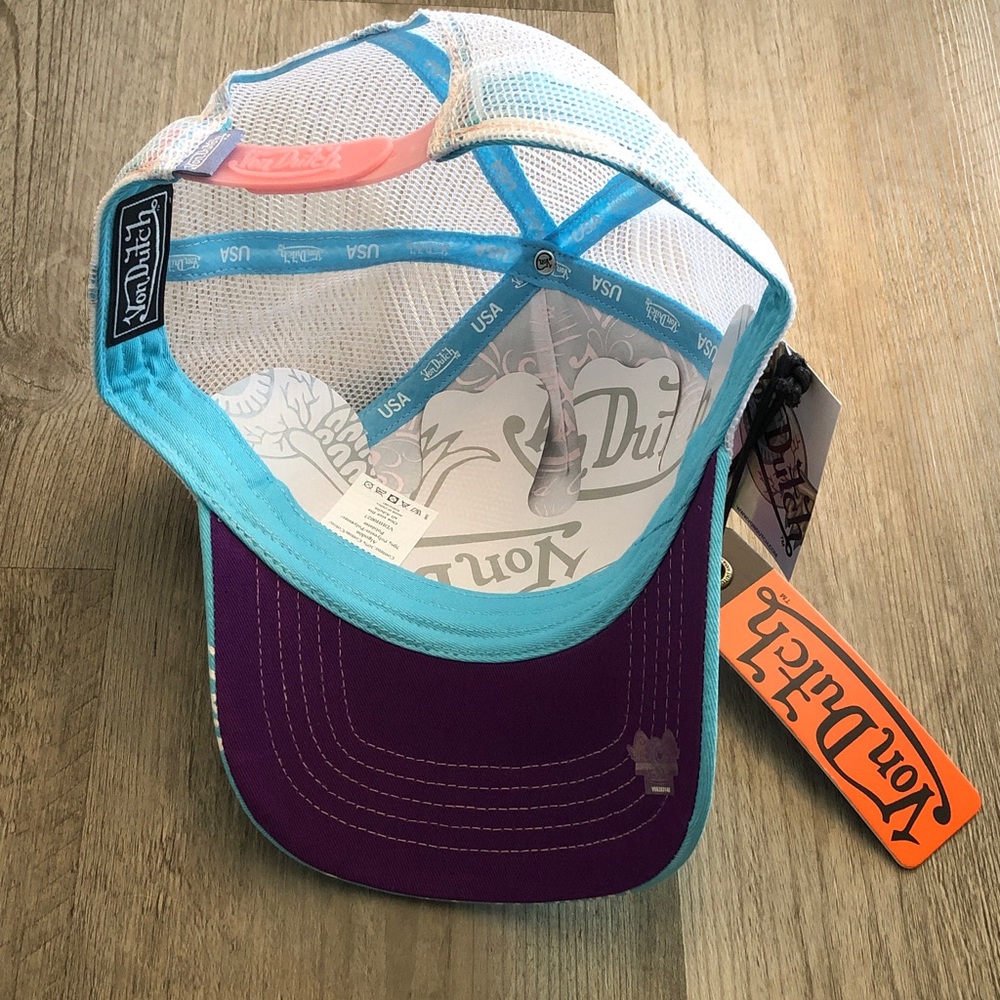 Von Dutch Purple Holographic Trucker Hat Logo Patch & Turquoise Bill OS NWT - Picture 13 of 16